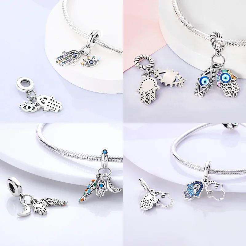 copper Hamsa Hand Evil Eye Charm Bead Charms Colorful Heart Bead Charms Do It Yourself Compatible With Authentic Bracelets Do It Yourself Fine Jewelle