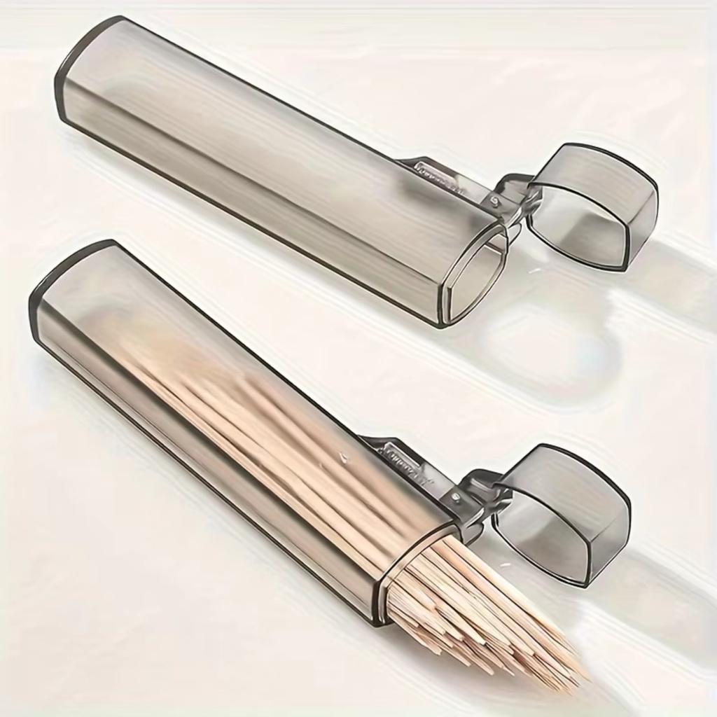2pcs Portable Plastic Toothpick Case - Clear Toothpick Holder for Outdoor Travel, Kitchen, and Restaurant Supplies
