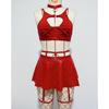 Sexy Lingerie Set: Solid Color Faux Leather Skirt With Mesh Stockings Adjustable Strap Push-Up Bra Roleplay Costume