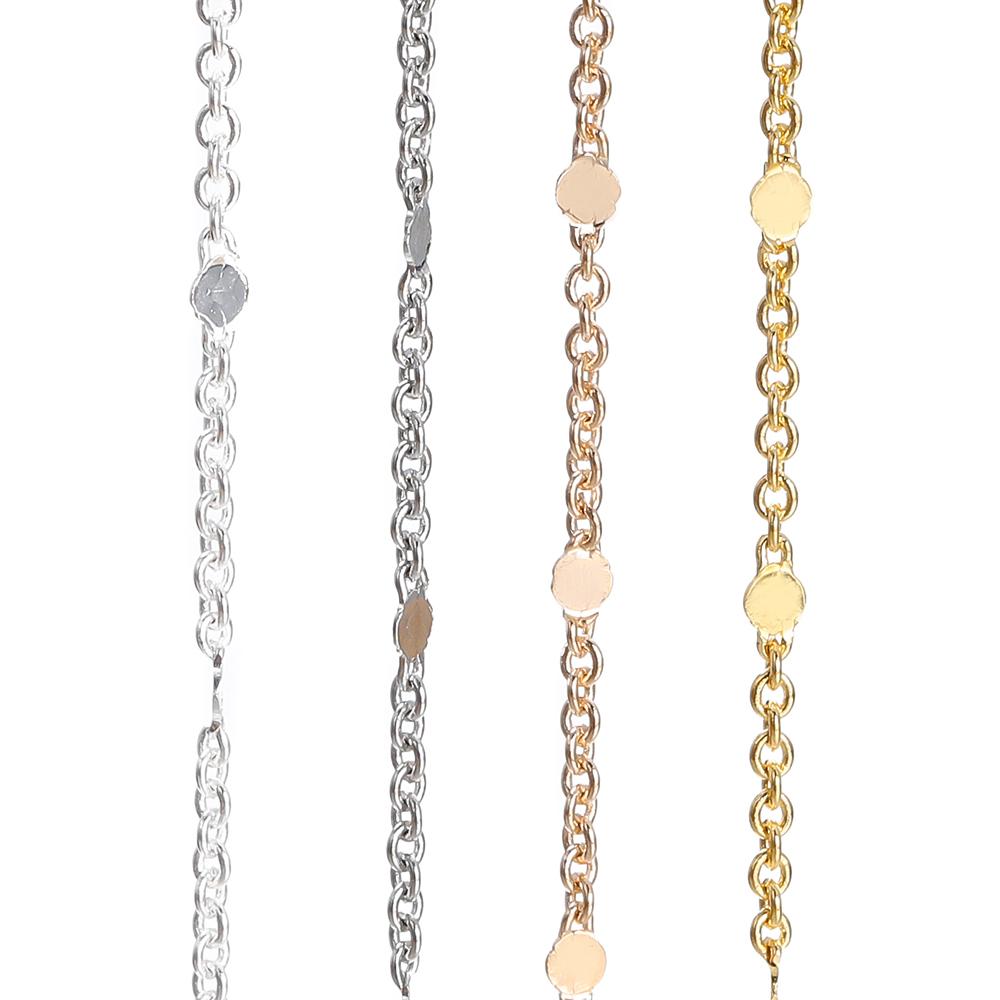 1/2Meters Sequins Chain Necklace Gold Color Chain Metal Copper Cable Chains Findings for DIY Bracelet Jewelry Making Supplies