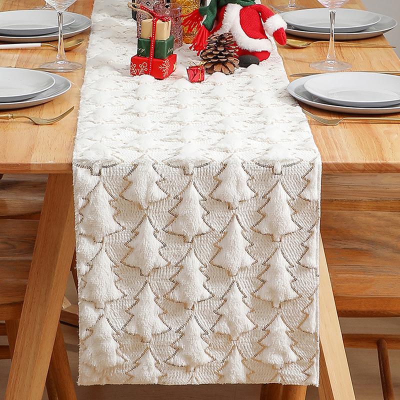 Christmas Quilted Sequined 3D Table Runner Sequins Christmas Tree Table Runner Event Party Dining Table Decoration Tablecloth