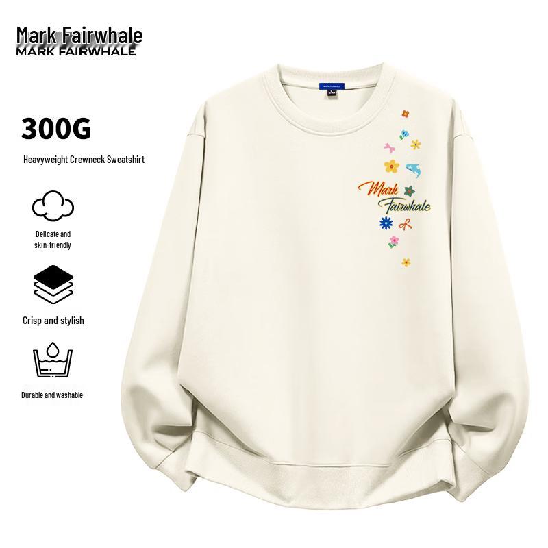 MARK FAIRWHALE Men's Retro Heavyweight Letter Print Crewneck Sweatshirt