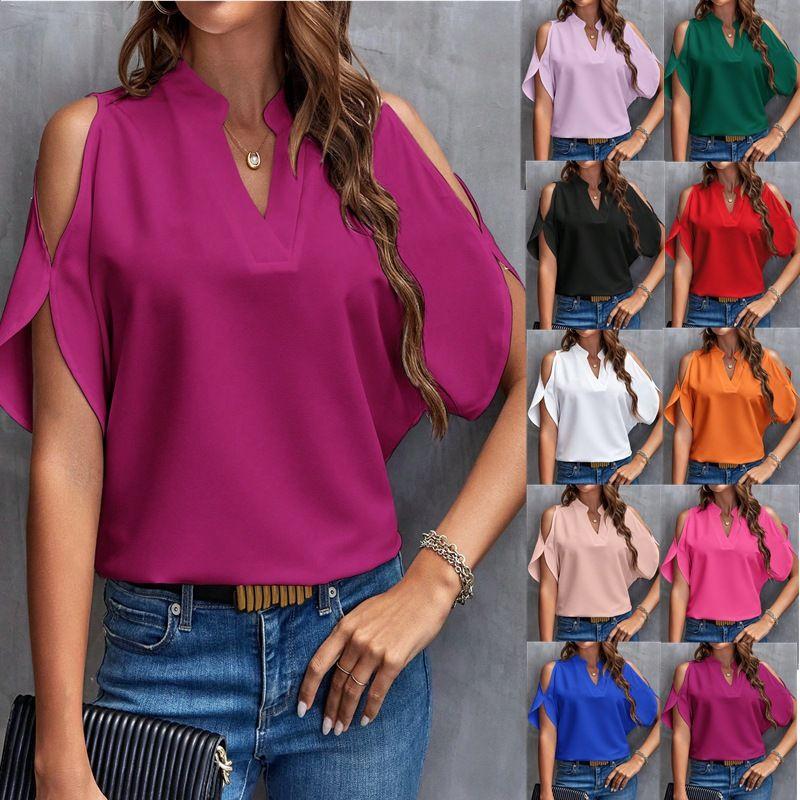 

2025V Collar Style Fashionable off Shoulder Sleeve Women Top Red M