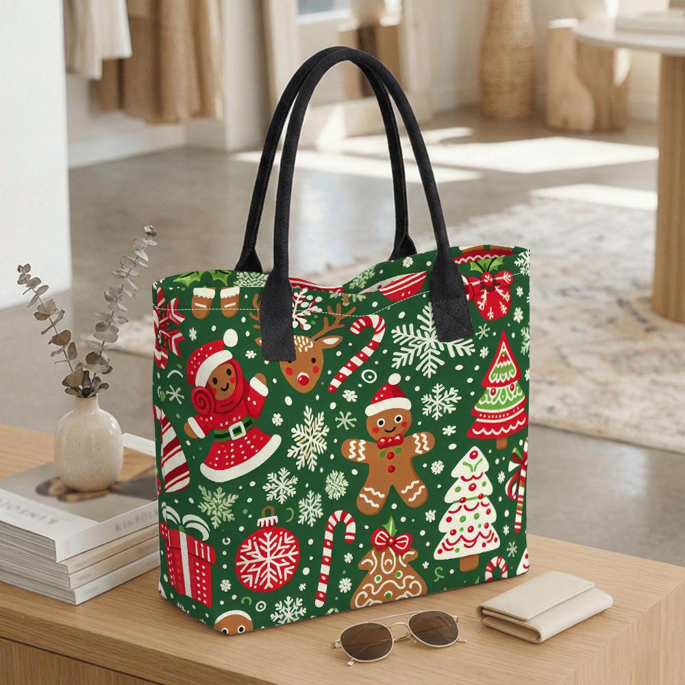 Christmas Printed Large Tote Bag Casual Canvas Shoulder Handbag for Holiday Grocery Shopping Travel Daily Use