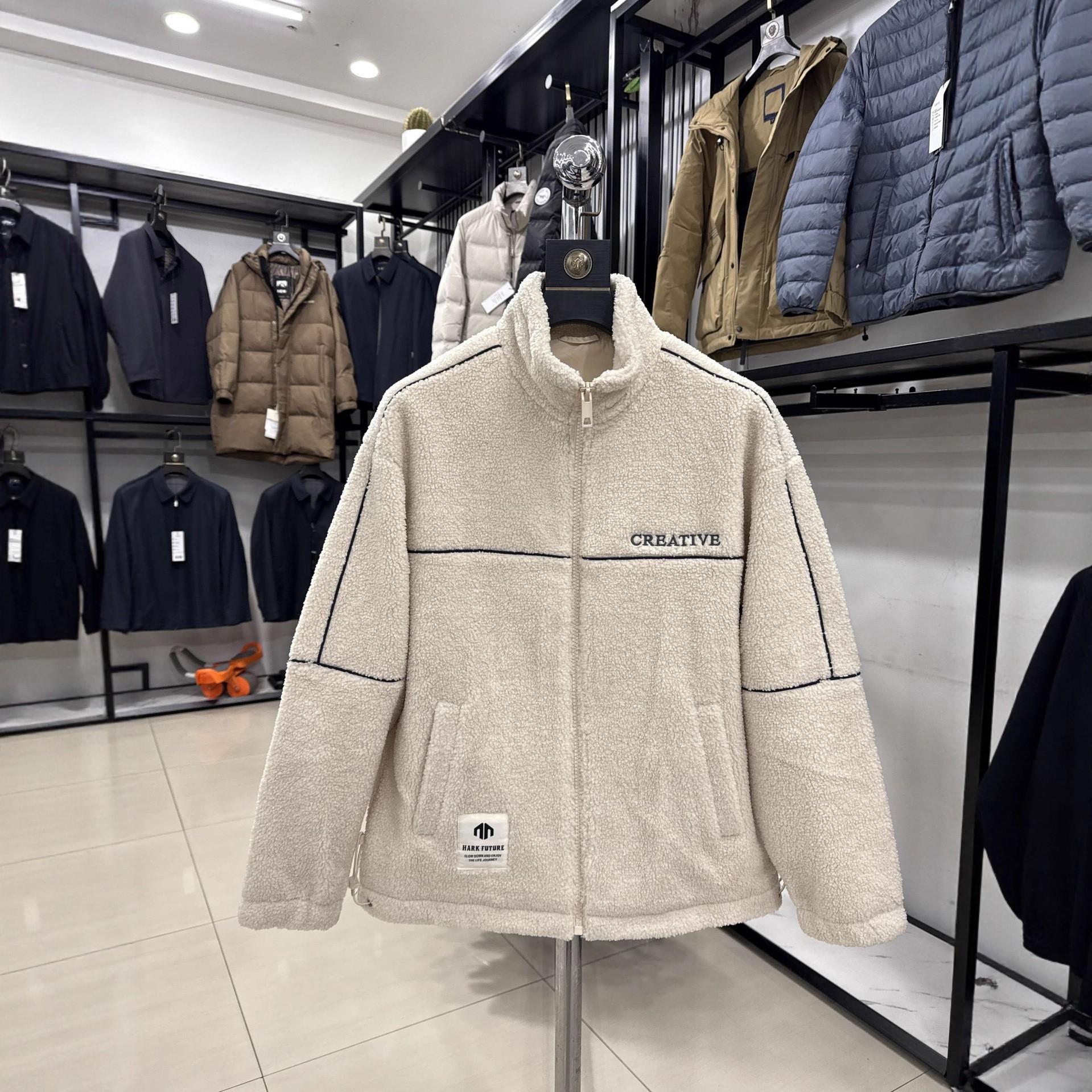 

H Brand Men s Winter Stand Collar Drawstring Jacket - Imitation Lambswool Warmth 4U173 185 (80-88 kg) вершковий/білий