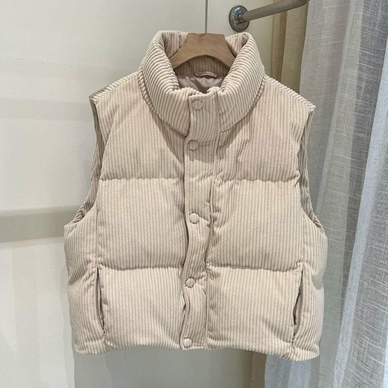 Dámská vesta Bavlněná Podzimní Zimní Bez Rukávů Topy Vesta Oversize Zesílená Péřová Ležérní Vesta s Vysokým Límcem