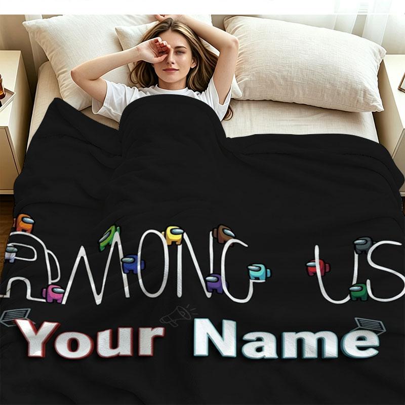 1PC Among Us Custom Name Patterned Flannel Blanket Suitable For All Seasons for Home Decor Warmth and Comfort Gifts Holiday Present