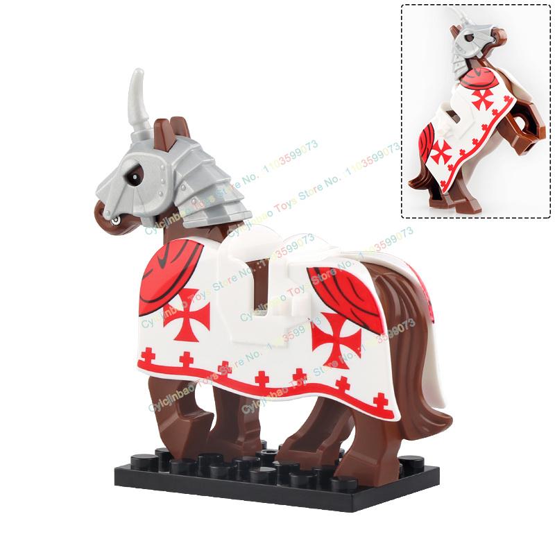 Mittelalterliche Militär Kavallerie Kreuzfahrer Reittiere Kriegspferd Deutschritter Templer Bausteine Ziegel Spielzeug für Kinder X0317