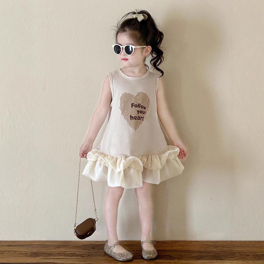 Girls' Summer 2025 Patchwork Yarn Suspender Dress - Cute, Fashionable Vest Style