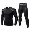 Men Round Neck Long Sleeve T-shirt Full Length Tights Compression Sportwear Set