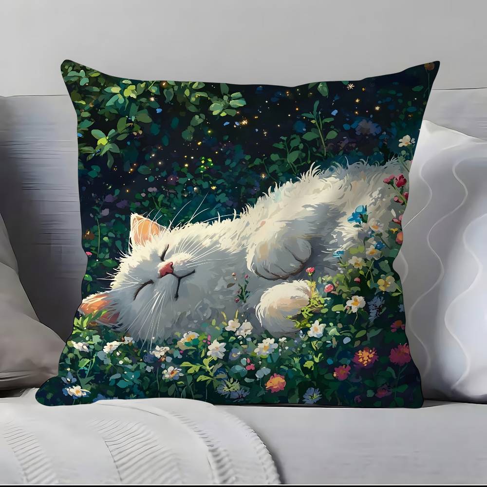 Cute Oil Painting Colorful Cat Pillow Case Pillowcase Soft Skin Friendly & Comfortable With A Hidden Zipper