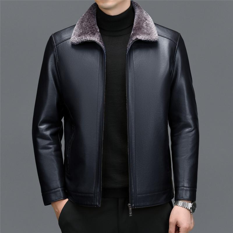 Winter Leder Lederjacke Herren Schaffell Daunenjacke Verdickte Neue Revers Casual Lederjacke Herrenjacke