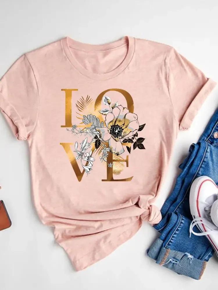 Women's Watercolor Love Heart Print T-Shirt Short Sleeve Tee Basic Clothing Summer Top Graphic Clothes Sweet Fashion