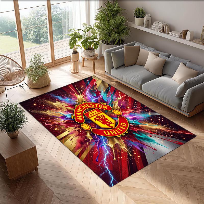 Tappeto in Flanella Stampato Manchester United Antiscivolo Morbido Poliestere Tappeto per Pavimento Tappetino Decorativo per Interni per Camera da Letto Soggiorno Divano