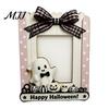 Süßer Cooler Stil Halloween Holz Foto Rahmen, Niedlicher Geist Schmetterling Katze Tischdeko Kürbis Rahmen mit Ständer, Kawaii Bildhalter für Schreibtisch