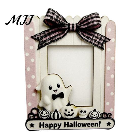 Süßer Cooler Stil Halloween Holz Foto Rahmen, Niedlicher Geist Schmetterling Katze Tischdeko Kürbis Rahmen mit Ständer, Kawaii Bildhalter für Schreibtisch