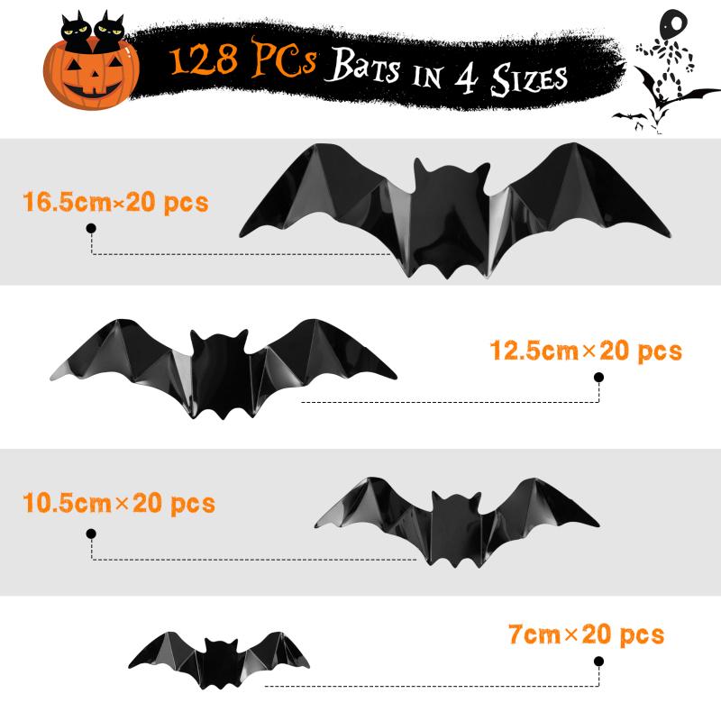 3d Bats Wall Stickers 4 Sizes Halloween Decorative Decals Wallpaper For Walls Doors Glass Tiles