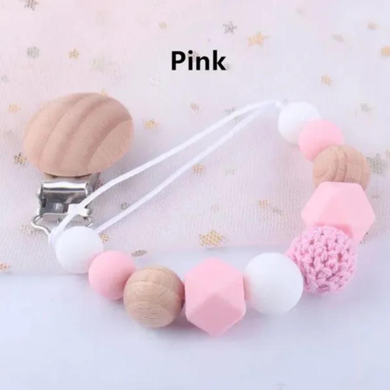 

1 Pc Baby Pacifier Clips Anti-drop Chain Beads Infant Nipple Holder Soother Decorative Chain Clips розовый