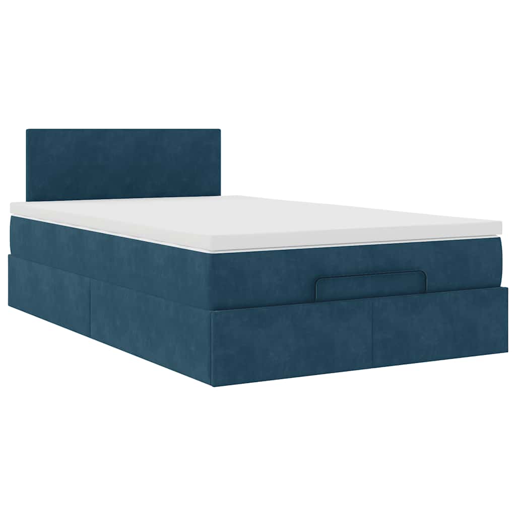 Ottoman Bed with Mattress Dark Blue 120x190 cm Velvet