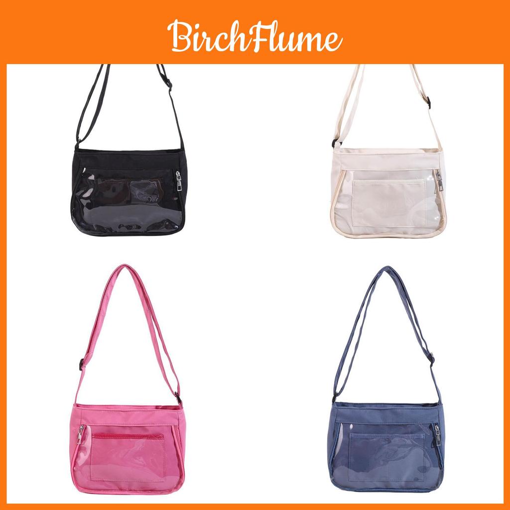 Nylon Square Shoulder Bag With Transparent Compartment For Daily Casual Use