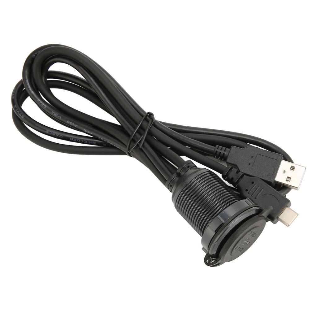 1m Kabel do auta se dvěma porty pro zapuštěnou montáž na palubní desku USB2.0 Samec na Samici Typ C 2.0 Kabel s LED světlem