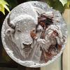 Round Aluminum Wall Art Sign, Vintage Buffalo & Native American Metal Plaque, Universal Holiday Theme
