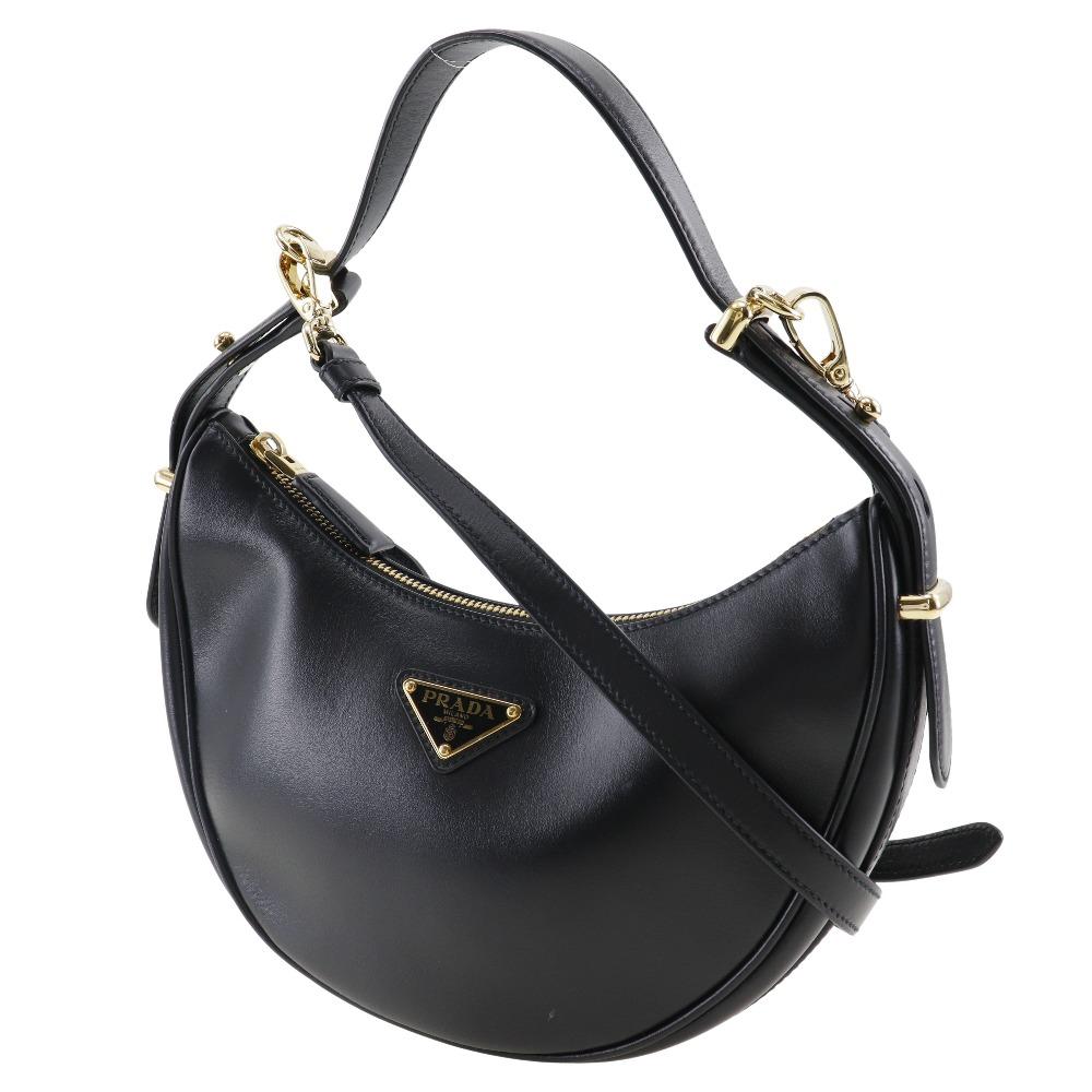 Prada Arche Shoulder Bag 1BC194 2WAYShoulder Hobo Bag Black Calfskin Women Used