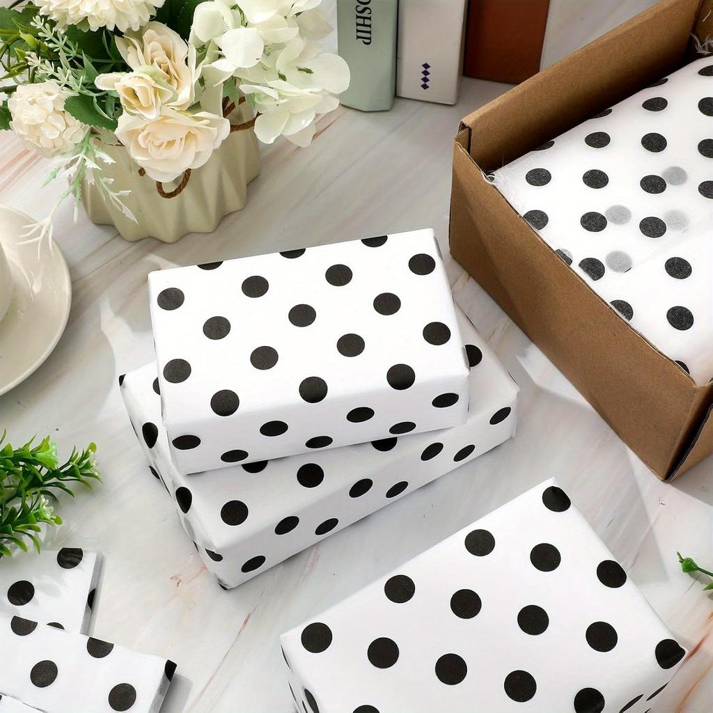 1set/ 50pcs Polka Dot Tissue Paper, Gift Wrapping Paper White Black Art Paper, Birthday Gift, Gift Party DIY Crafts 14 X 20 Inches
