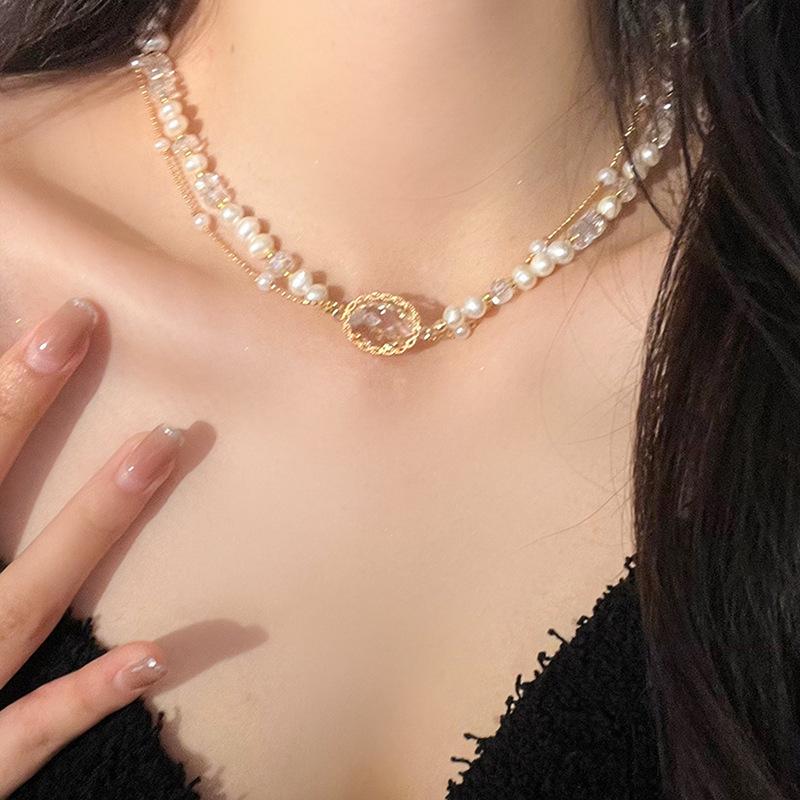 Diamant Schleife Perlenkette High Sense Choker Halskette Licht Luxus Nische Kleid Schlüsselbeinkette