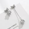 Bow Zircon 925 Sterling Silver Ear Needles Sexy Asymmetrical Long Earrings Personalized Anti-Allergic Stud Earrings Women