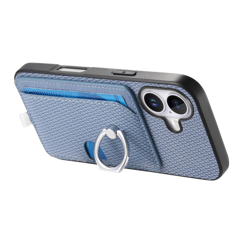 For iPhone 16 Case Ring Kickstand Leather Back Cover with Magnetic Detachable Card Holder