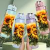 1PC Bright Sunflower Bouquet Floral Print 750ml Color Plastic Sports Water Bottle Leakproof Flip Straw Lid Suitable for Sports Office Home Use
