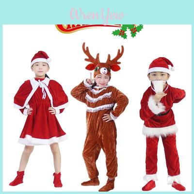 Festive Kids Girls Christmas Cosplay Costume W/elk Santa Claus Outfits