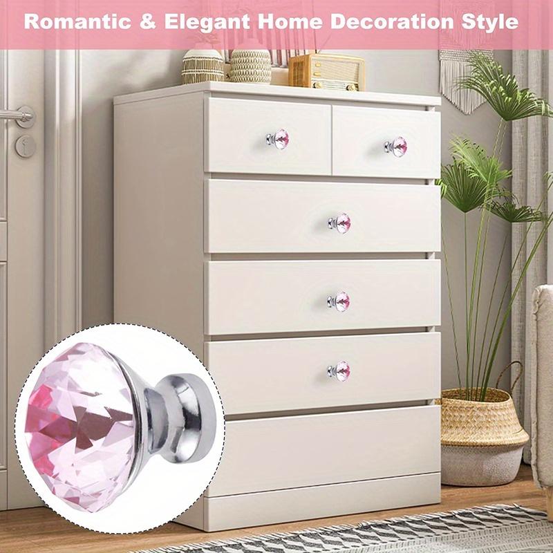 5pcs 1.221.18 Inch Decorative Pink Glass Pulls, Crystal Dresser/Cabinet Knobs for Bathrooms/Kitchens, with Screws