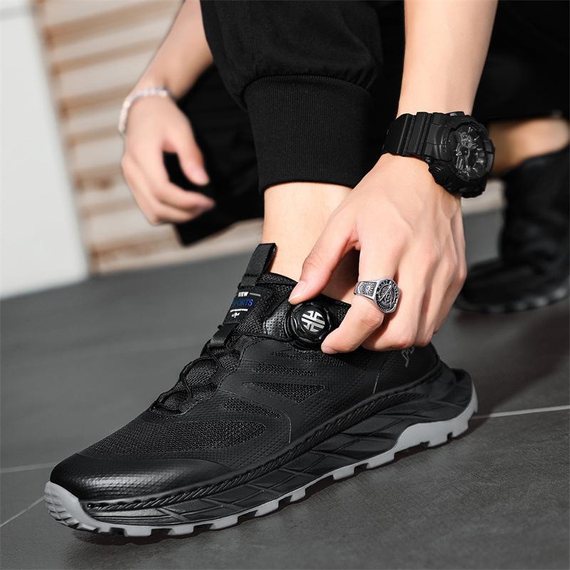 Live Summer and Autumn New Men's Shoes Transparent Mesh Breathable Ice Silk Cloth Rotating Buckle Student Outdoor Sports Lightweight Running Shoes