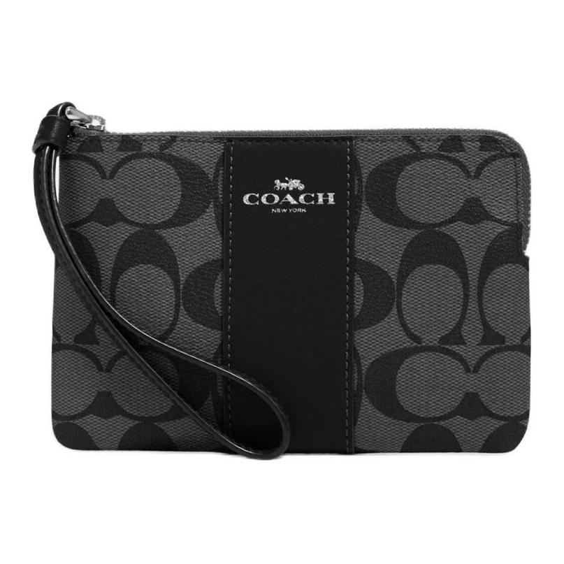 

Coach Corner Zip Wristlet 15 Top Zip Closure Coated Canvas And Recycled Leather Clutch Mini Women clutch Black CS602-SVTSQ Basic Set (Bag+Dust Bag)