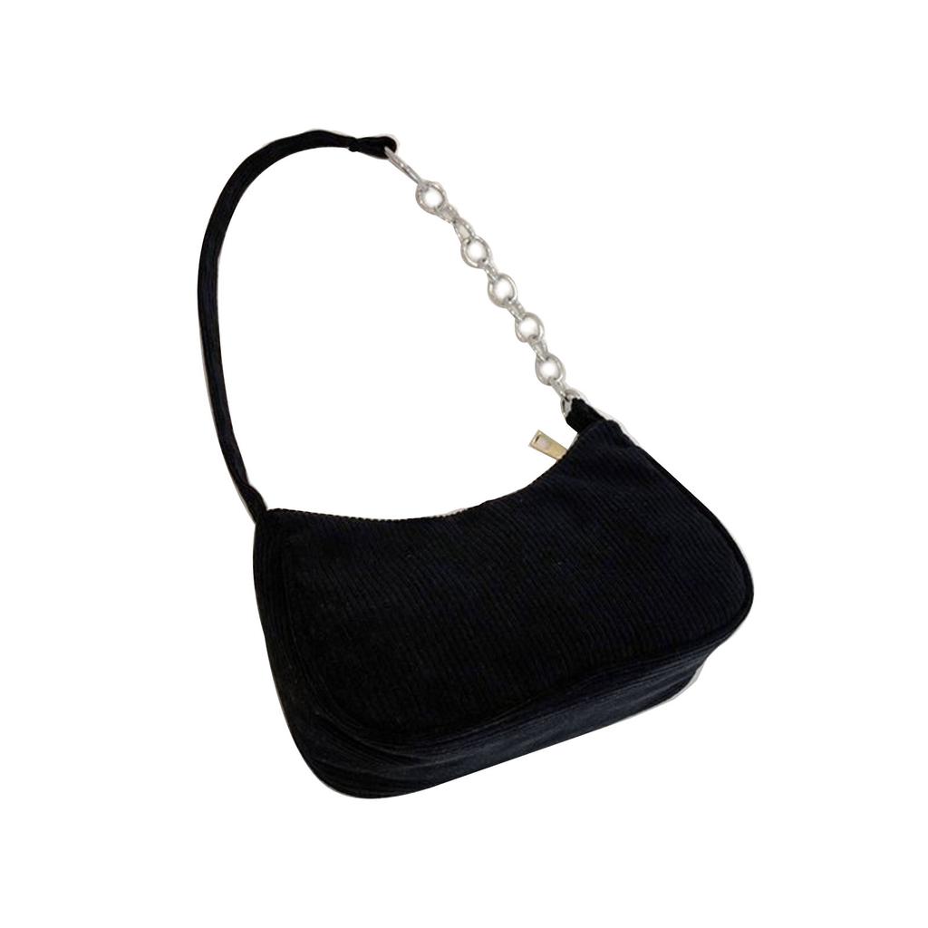 Vintage Messenger Bag Shoulder Bag with Zipper Stripe Corduroy Underarm Bag All-match Handbag for Women Girls Daily Wear