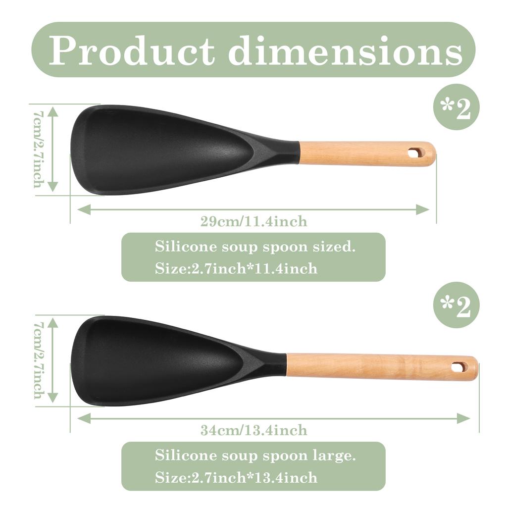 2-8Pcs Silicone Spatula Cooking Spoon Wooden Handles Rice Scooper Nonstick Spatulas for Baking Cooking Mixing Kitchen Utensils