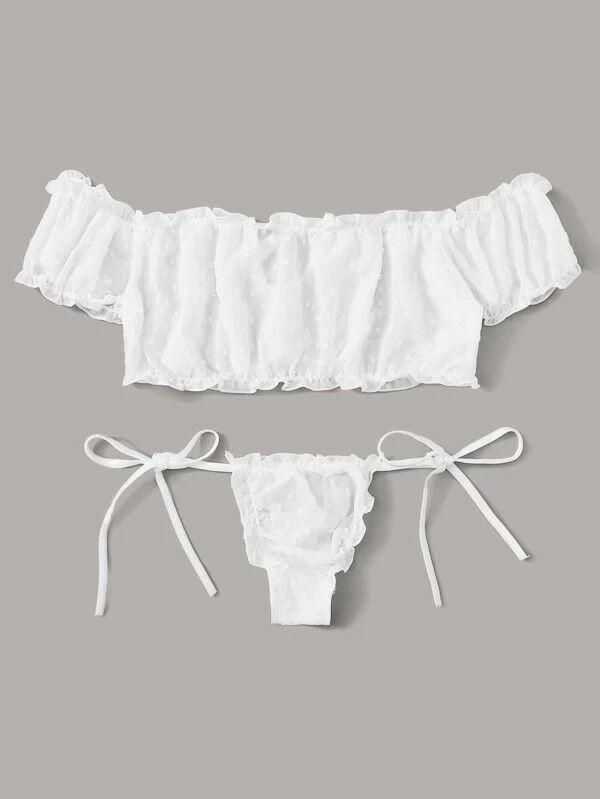 European and American Sexy Off-the-Shoulder Lingerie Set