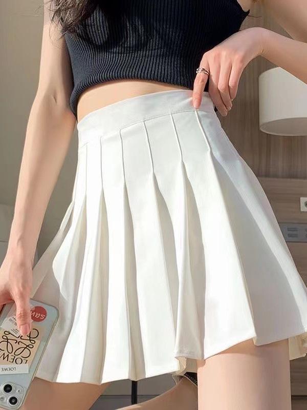 Korean-Style JK Pleated Skirt: Short, Versatile Student Skirt with Safety Pants, Zipper, and Buttons.
