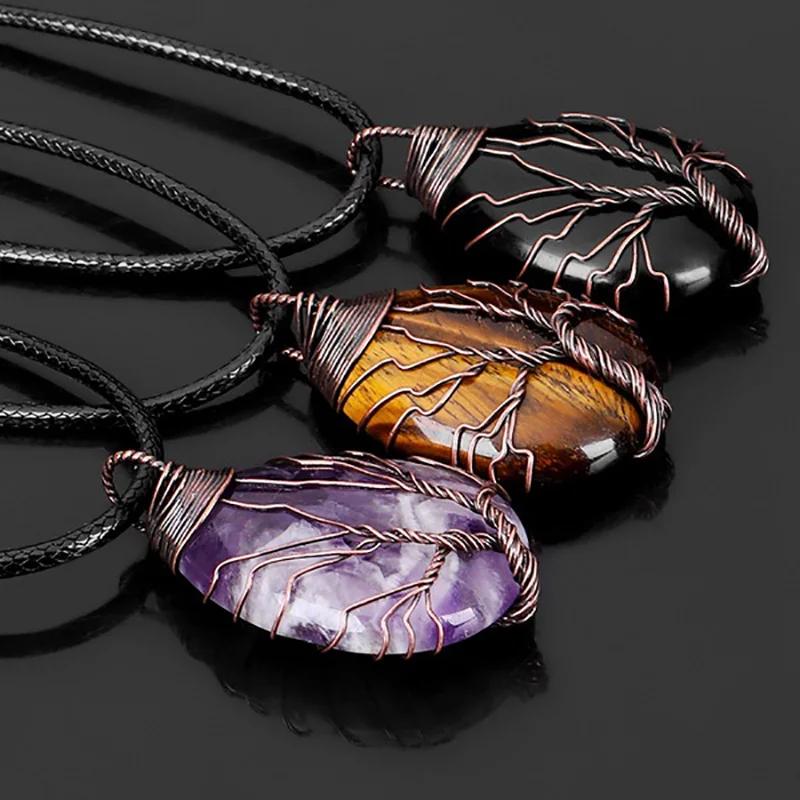 Lebensbaum 7 Chakra Naturstein Halskette Kristall Energieheilung Handgefertigte Anhänger Halskette Yoga Schmuck Vintage für Frauen