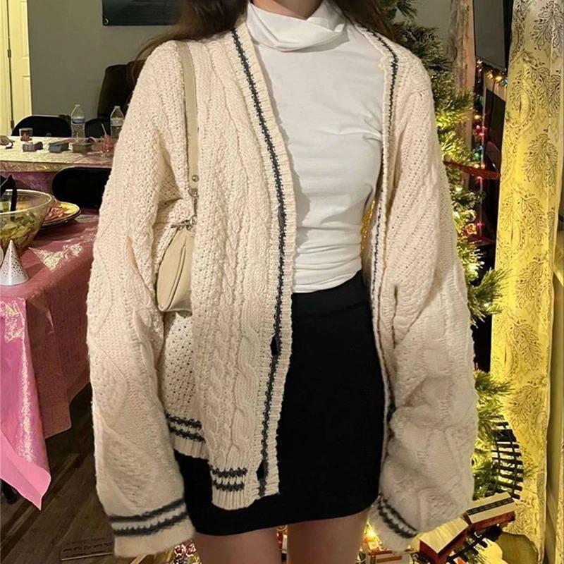 Cardigan tricotat șic cu imprimeu de stele, preppy, drăguț, cu nasturi, cu decolteu în V, cu mâneci lungi, pulover retro, toamnă, estetică Y2K