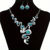 Vintage Trend 2pcs/set, Fashion Ethnic Style Set Zirconia Necklace Earrings Bohemian Personalized Holiday  Set