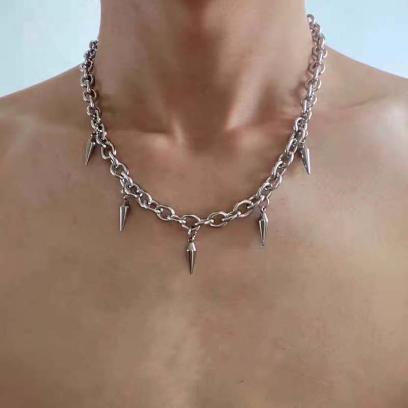 

Punk Hip Hop Metal Rivet Pointed Choker Necklace for Women Men Gothic Silver Color Cross Clavicle Chain Necklace Jewelry