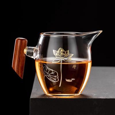 Glass Gongdao Cup with Filter and Wooden Handle