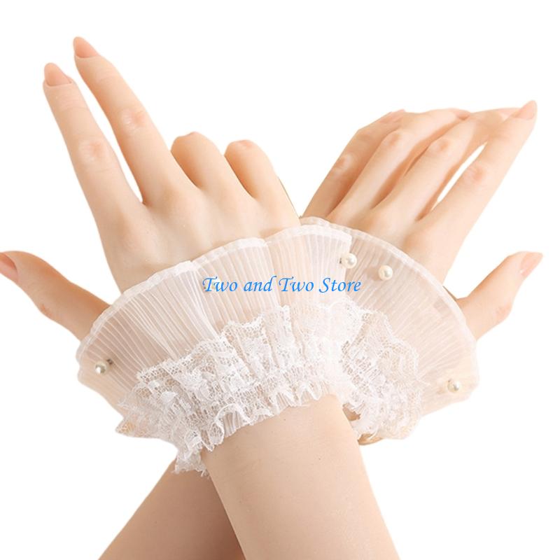 HX6F Popular Lace Trim Wrist Sleeves Decorative Sleeves for Women Dress Wrist Decors белый