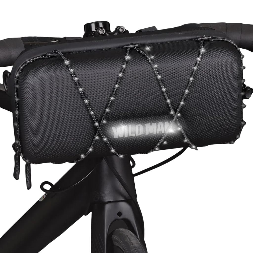 WILD MAN Hard Case Bicycle Handlebar Bag Elastic Drawstring Cycling Handlebar Bag for Bikes - Pack/Front Road/Mountain (GD8, Black) [Used]