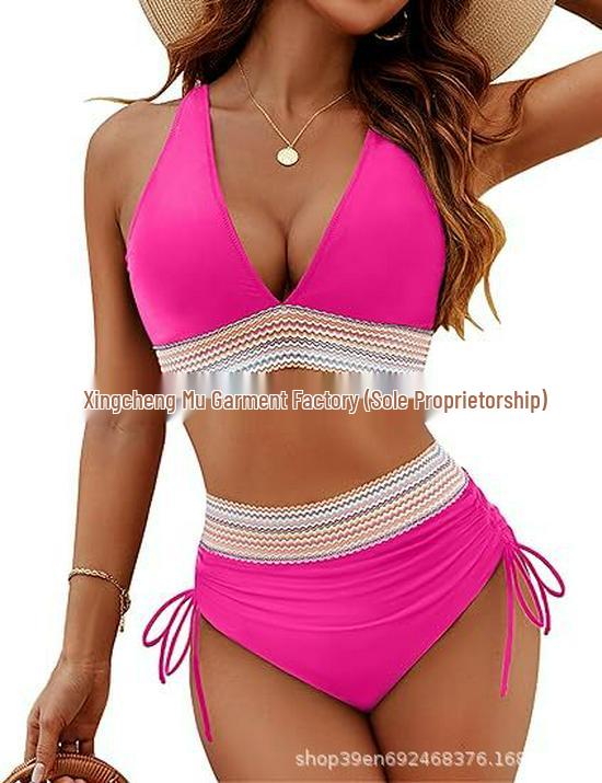 

Женское бикини халтер с высокой талией и контролем живота - Сексуальный европейский и американский стиль XXL розы красного