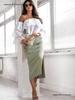 Elegant Ribbed Knit Slit Midi Skirt for Women - Summer Style