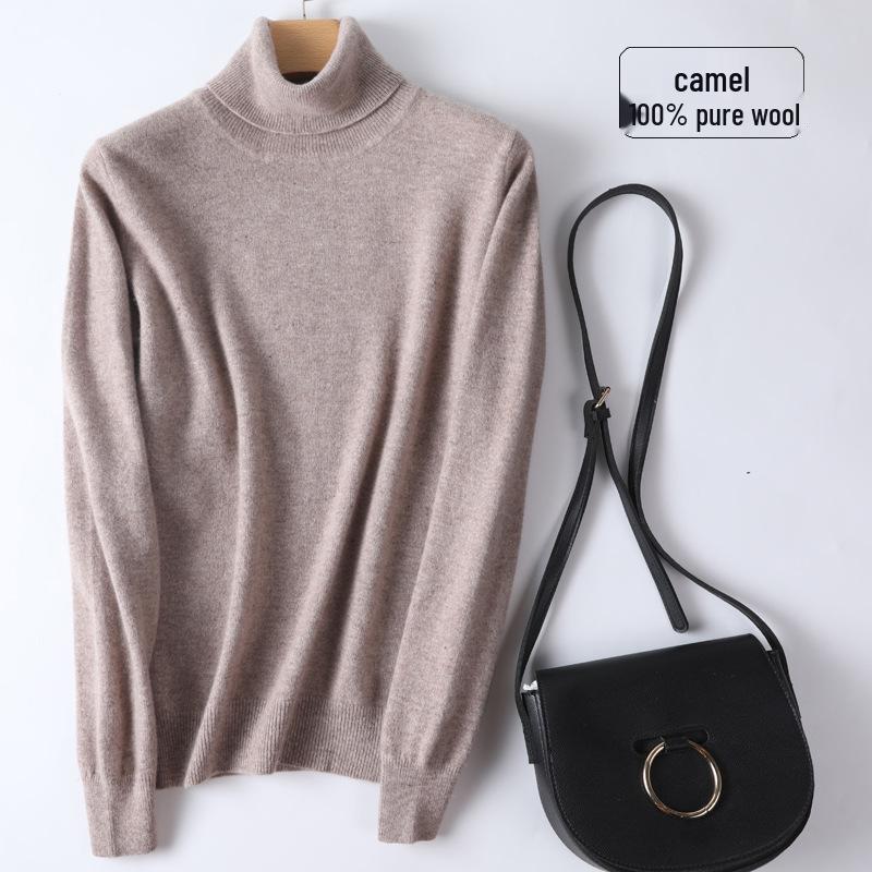 Women's 100% Pure Wool High-Neck Cashmere Sweater – Stylish Short Knitted Base Layer for Autumn/Winter